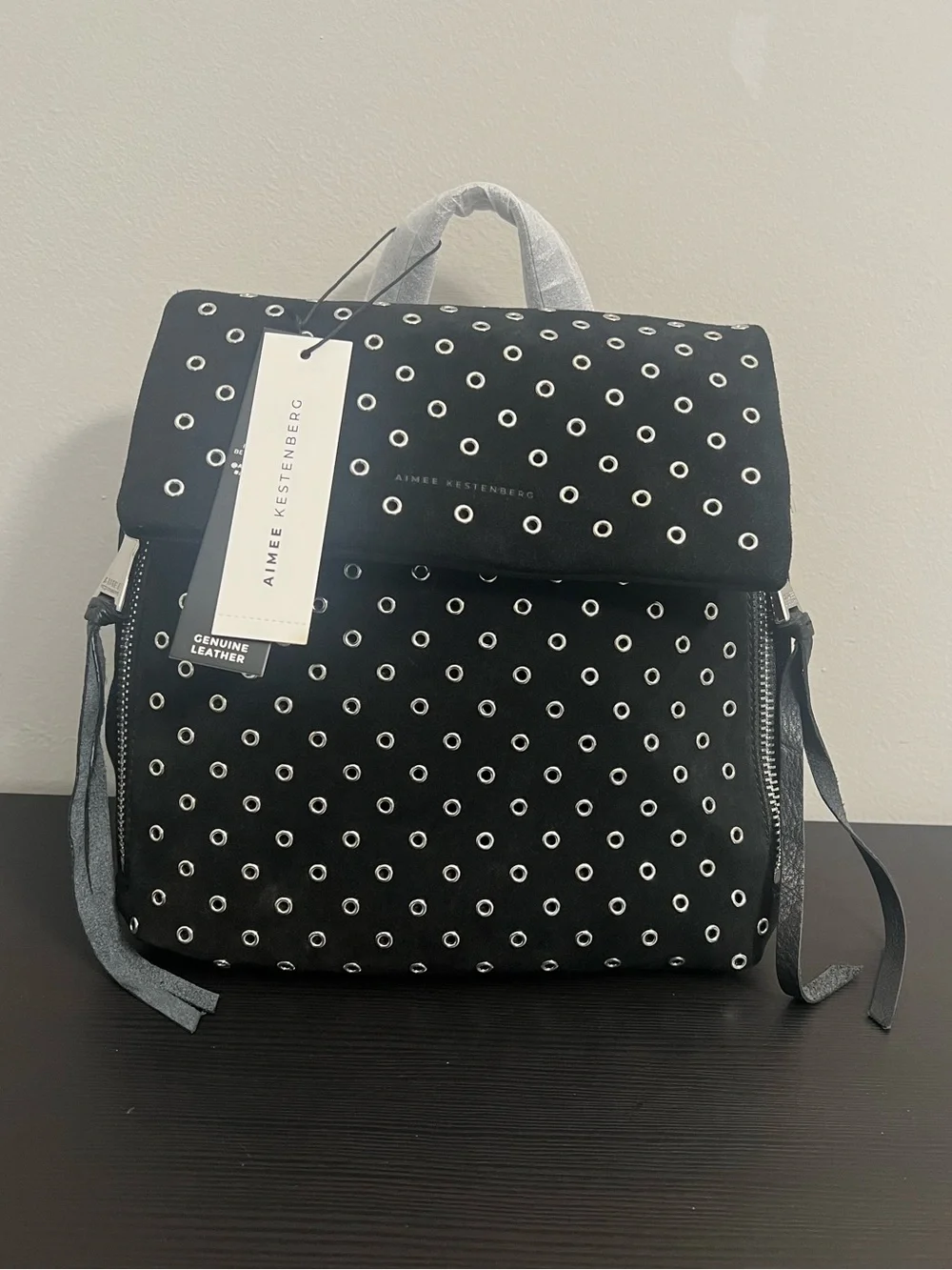 NEW Aimee Kestenberg Bali Novelty Backpack w/ Eyelets Black Suede Leather NWT